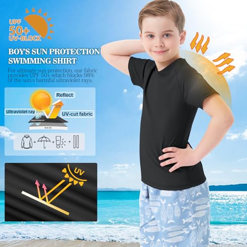 MEETWEE Jungen Schwimm Kurzarm/Langarm Shirt Kinder Schwimm UV Tshirt Kinder Badeshirt RashWeste Surfen Tshirt Schnelltrocknend Strand Shirt Wassersport Top