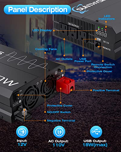 Sunthysis IN-2000 Watt Pure Sine Wave Power Inverter 12V Dc To 120V Ac thumb #4