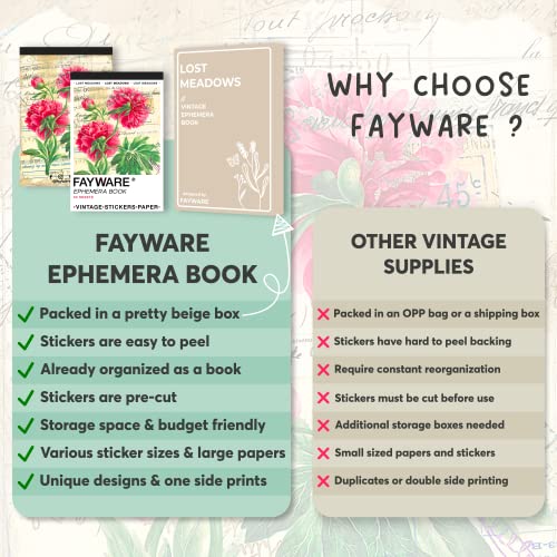 image for FAYWARE Vintage Washi Stickers for Journaling - Ephemera Book for Jour
