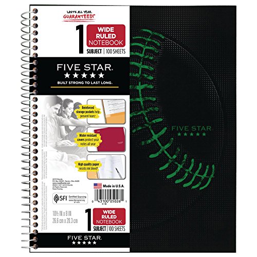 Five Star Spiral Notebooks, 1 Subject, Wide Ruled Paper, 100 Sheets, 10-1/2" X 8", Sports, 4 Pack (38167) #TOP20