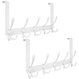 TICONN Over The Door Hooks, 5 Heavy Duty Tri Coat Rack All Metal Coat Hanger for Bathroom Bedroom Dorm (White, 2PK, Fit 1-3/8