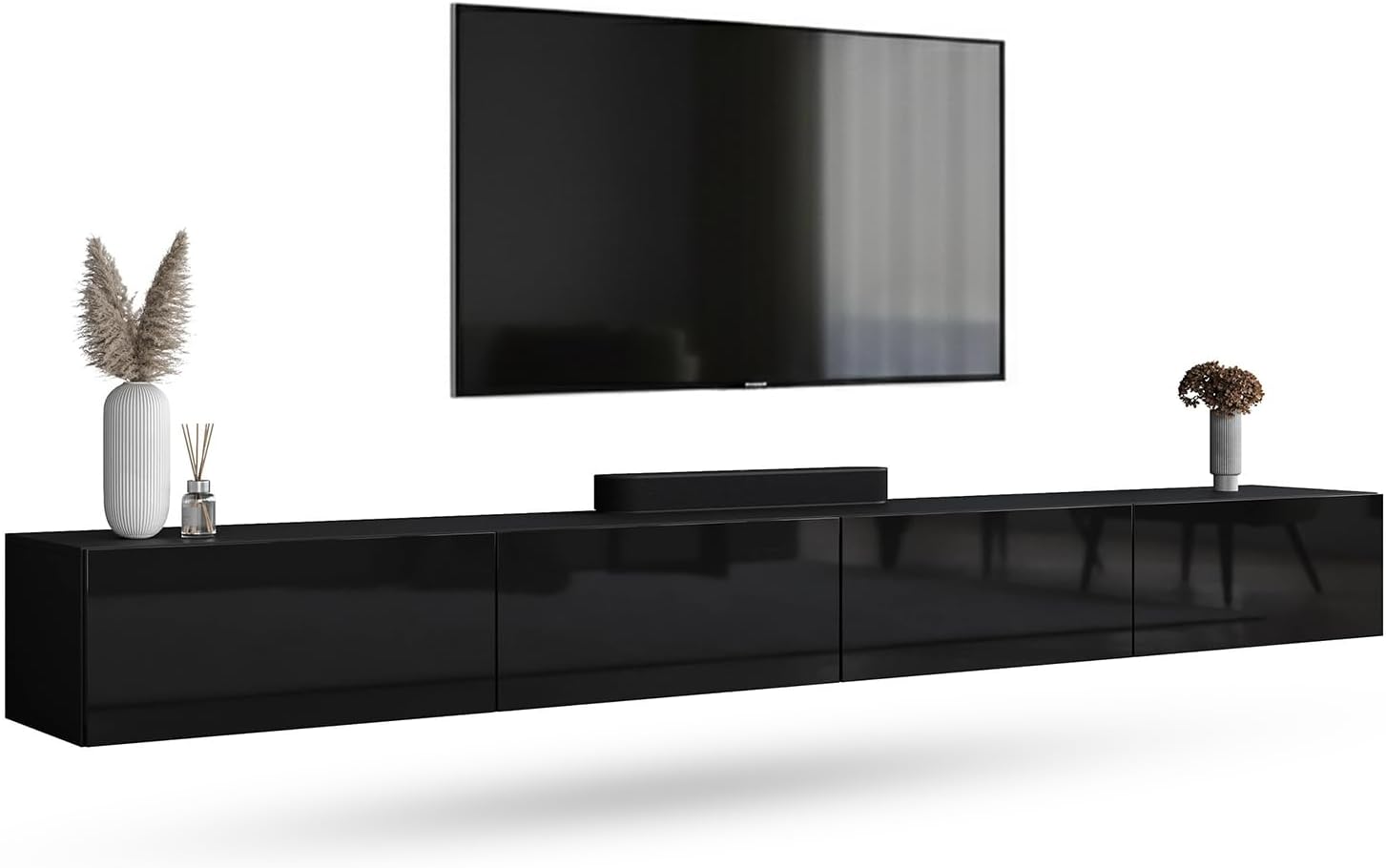 Planetmöbel West Szafka pod telewizor, stolik pod telewizor o długości 280 cm, wisząca lub stojąca, szafka pod telewizor do salonu, 2X mebel pod telewizor 37,8 x 140 x 30 cm, czarny