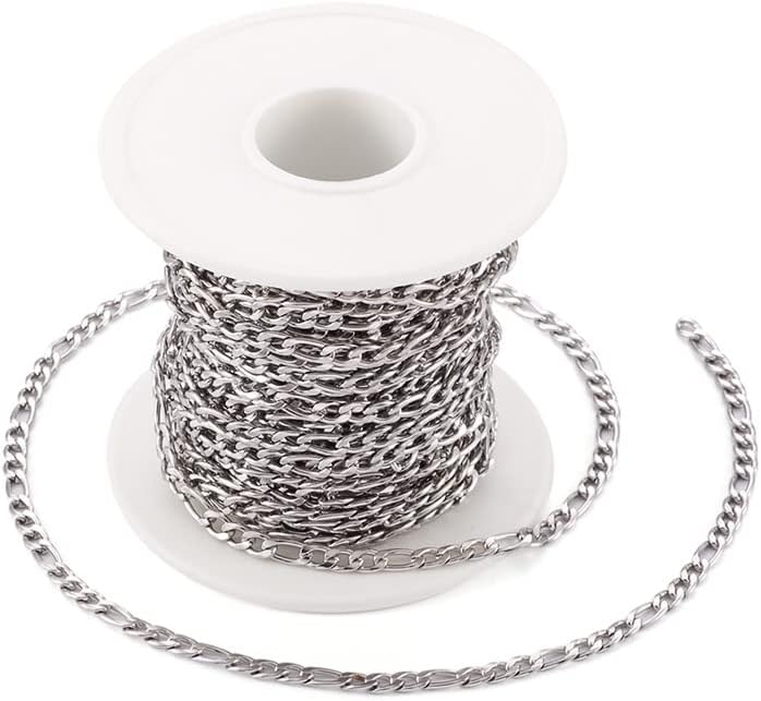 32.8 Feet 304 Stainless Steel Figaro Chains Real 18K Gold Plated Unwelded Figaro Chain Link for Men Women DIY Bracelet Necklace Anklet Jewelry Making