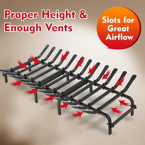 YSEJOMP 30 inch Steel Fireplace Grates Stove Grate Rack for Efficient and Effective Wood Burning Indoor Hearth Outdoor Firepit Matt Black (29 X 16 Inch)
