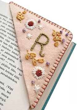 26 Letters Personalized Hand Embroidered Corner Bookmark, Felt Triangle Page Stitched Corner Handmade Bookmark,Unique Cute Flower Letter Embroidery Bookmarks Accessories for Book Lovers R, Spring