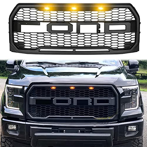Front Grill Mesh Replacement Grille for F*/150 2009 2010 2011 2012 2013 2014 W/LED Lights & Letters(F/R) Replacement Grill Accessories(Black)