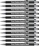 Personalized Pens with Stylus Tip -Bright Vibes- Click action - Custom - Black writing - Printed Name pens - Imprinted with Your Logo or Message - FREE PERSONALIZATION - 12 Pens/Box (Black)