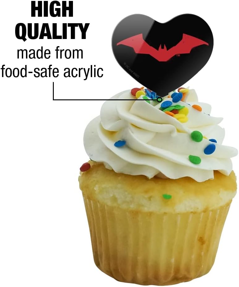 To The Batman Heart Love Cupcake Picks Toppers Decoration Set of 6