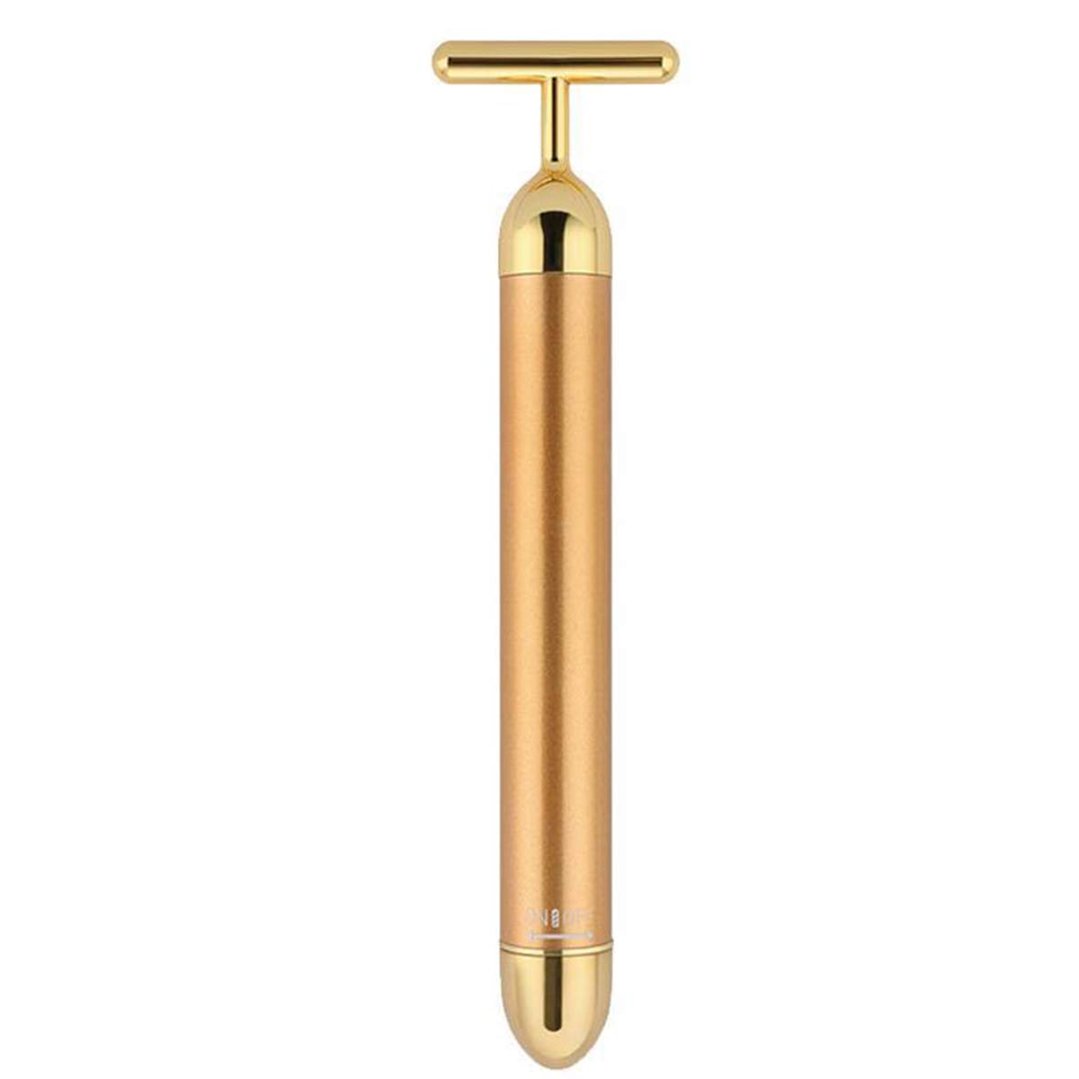 Massaggiatore facciale di impulso d'oro di bellezza 24 K, strumenti di massaggio del viso di segno elettrico di forma a T per la pelle sensibile tirare l'ascensore rassodante.