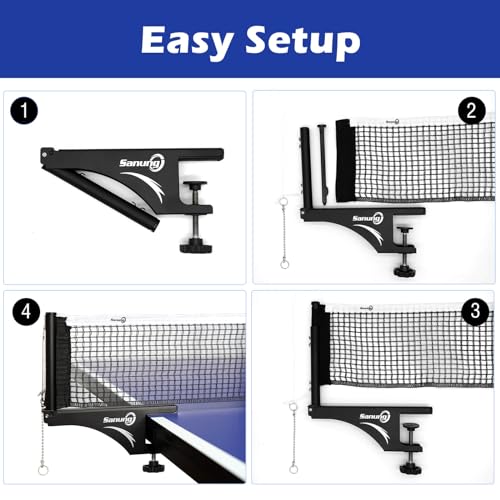 Sanung S207 Table Tennis Net and Post Set, Collapsible Ping Pong Mesh Net Clip with high Strength Grip Holder Adjustable Screw Clamp Post Kit for Professional Training Competition Game Playing - Thumbnail 5