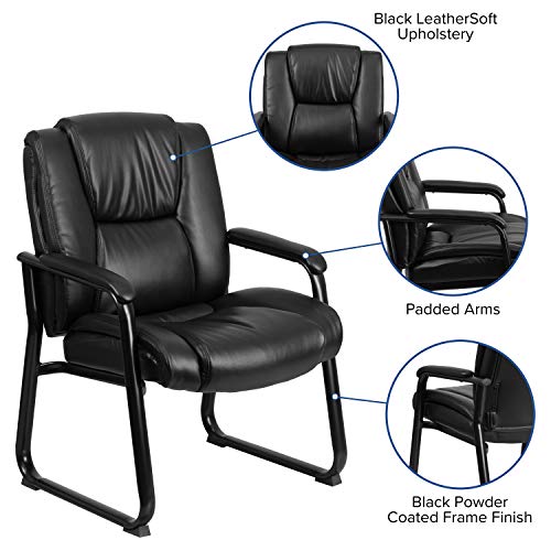 Miniatura 4 de Flash Muebles Hercules Series Big And Tall Nominal Piel Ejecutivo Lado Recepción Silla Con Base De Trineo, Metal, Negro, 76,2 X 64,77 X 45,72 Cm