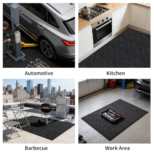 eupdd ölauffangmatte: 2 Stück Garagenboden Matten, Motorrad Teppich, 100x200 cm Grau Chemiefaser Filz, Ölbindend rutschfest Reparatur Unterlage Für Garage Werkbank Auto Service