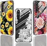 YJROP (3-Pack) for Samsung Galaxy A24 4G Case, Soft Clear TPU [Scratch-Resistant] Drop Silicone Bumper Protection Shockproof Phone Case Cover for Samsung Galaxy A24 4G 6.5", Flower