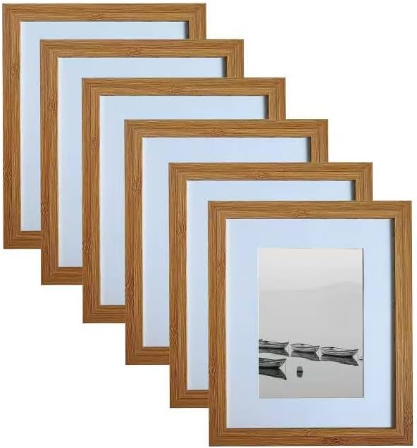 8X10in Photo Frames Set of 6,Display Pictures 5x7in with Mat or 8x10in Without Mat,Picture Frame with Bamboo Grain for Wall Mounting or Table Top Display