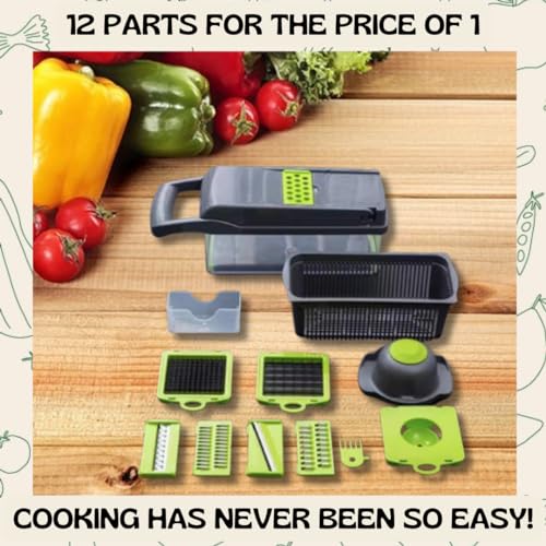 Vegetable chopper, professional mandolin slicer, 12 in 1 for kitchen, multifunctional food cutter with 8 blades and filter basket. by Generic - Image 8