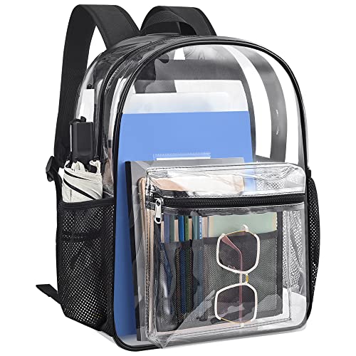 Clear Backpack, Heavy Duty PVC Transparent Backpack, Clear Book Bag,See Through Backpacks for College Concert Travel (Large)