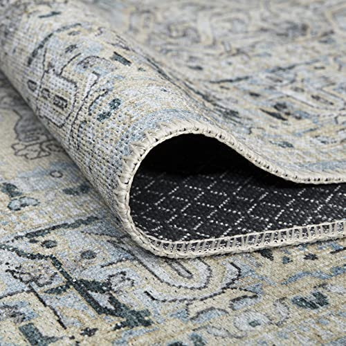 Bloom Rugs Washable Non-Slip 4' X 6' Rug - Cream/Light Blue/Teal Traditional Medallion Area Rug For Living Room, Bedroom, Dining Room, And Kitchen - Exact Size: 4' X 6' #TOP8