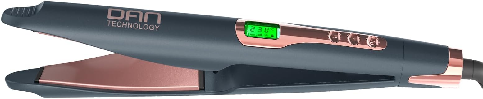 – DAN Technology Hair Straightener and Curler 2 in 1 Straightening Flat Iron with Dual Voltage Twist Flat Curling Iron Adjustable Temp Curling Iron with LCD Display for All Hair Types