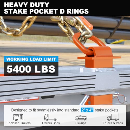 Stake Pocket Tie Down D Rings 6 PCS, Heavy Duty 5/8” Stake Pocket Tie Down Anchor for for Flatbed Cargo Trucks and Trailers, Adjustable Utility Trailer D Rings with Anti-Loss Pin, 18000 LBS Capacity - Thumbnail 5