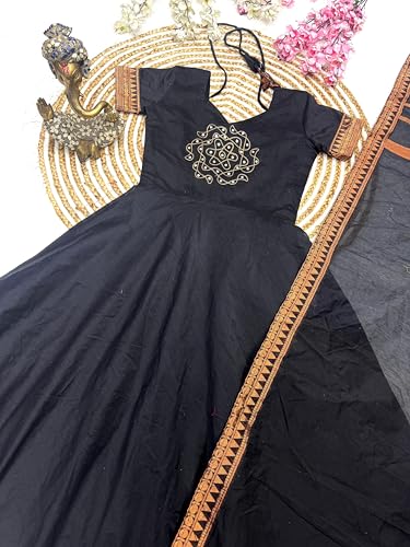 Image of Anarkali Suit Set with Embroidered Yoke, Dupatta and Churidar, Traditional Indian Ethnic Wear for Women