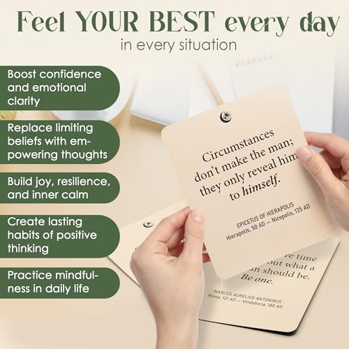 Image of The Stoic Blueprint - 54 Daily Stoic Motivational Cards with Display Stand and Journal Prompts - Personal Growth & Mindfulness Gift for Men and Women - Inspirational Quotes for Desk, Office, or Home Decor