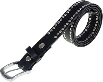 Milwaukee Leather MP7104 Men's Studded Black Genuine Leather Belt for Biker with Buckle - 1.5 inches Wide | Interchangeable Buckle; Studded Detail; Everyday Wear