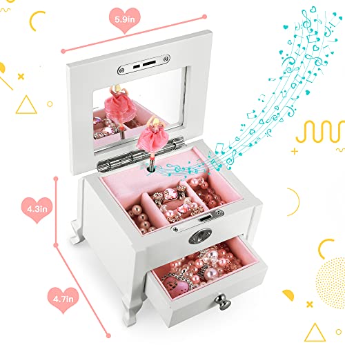 Jozen Gift Small Ballerina Musical Jewelry Box With Mirror For Girls，White Kid's Jewelry Storage Music Box,Children's Jewelry Organizer Music Jewelry Chest #TOP3