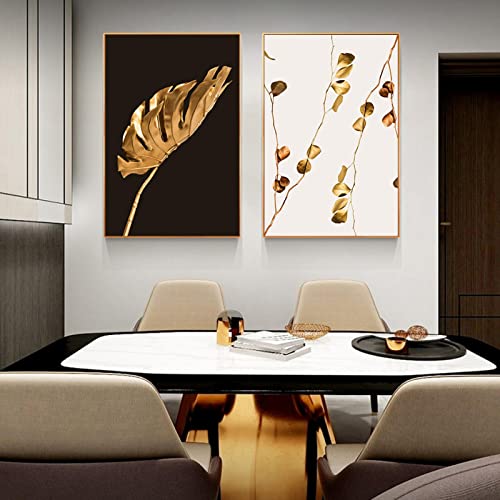 Feuille d'eucalyptus dorée sur toile abstraite de luxe pour mur