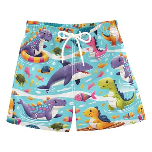 YANENDIE Boy Swim Trunks Summer Dinosaurs Sharks Summer Beach Quick Dry Swimsuit Bathing Suit, 2-8T