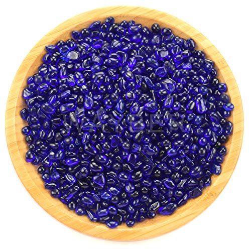 Wayber Glass Stones, 1Lb/460G Irregular Sea Glass Pebbles Non-Toxic Artificial Gemstones For Gem Display/Vase Filler/Terrarium Flowerpot Aquarium Turtle Tank Decoration, Dark Blue #TOP6