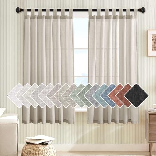 H.VERSAILTEX Natural Linen Curtains Linen Textured Semi Sheer Curtain Light Filtering Tab Top Window Treatments Panels Highly Durable Curtain Panels for Bedroom (2 Panels, 52" x 63", Oatmeal)