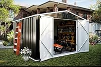 UDPATIO Outdoor Storage Shed 8x8 FT, Outside Sheds & Outdoor Storage Metal Galvanized Steel Yard, Patio, Lawn, Tool Shed with Lockable Door for Can, Bike, Lawnmower, Generator,Dark Grey