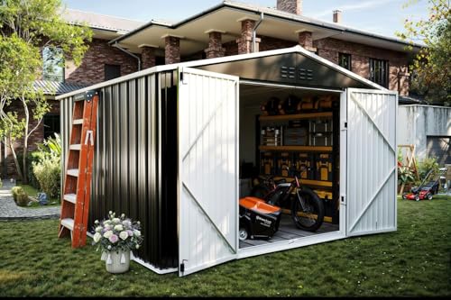UDPATIO Outdoor Storage Shed 8x8 FT, Outside Sheds & Outdoor Storage Metal Galvanized Steel Yard, Patio, Lawn, Tool Shed with Lockable Door for Can, Bike, Lawnmower, Generator,Dark Grey