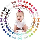 CÉLLOT 40Pcs 2 Inches Baby Bows Hair Ties Mini Boutique Hair Bows Durable Elastic Rubber Ribbon Hair Band Accessories for Toddlers Infants Kids Under 2 Years Old