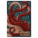 Lantern Press 10x15 Inch Wood Sign, Ready to Hang Wall Decor, Homer, Alaska, Octopus, Paper Mosaic