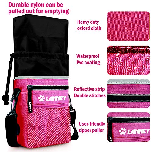 Dog Treat Pouch Pet Training Bag for Small to Large Dogs, Treat Tote Carry Kibble Snacks Toys for Training Reward Walking, Metal Clip, Waist belt, Shoulder Strap, Poop Bag Dispenser and Clicker