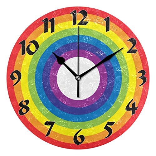 QQIAEJIA Orologio da parete rotondo con anelli annuali arcobaleno, silenzioso, senza ticchettio, a batteria, decorativo per cucina, soggiorno, camera da letto, ufficio, 10 pollici