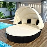 Merax All-Weather Outdoor Sectional Sofa Conversation Set Rattan Round Daybed Sunbed with...