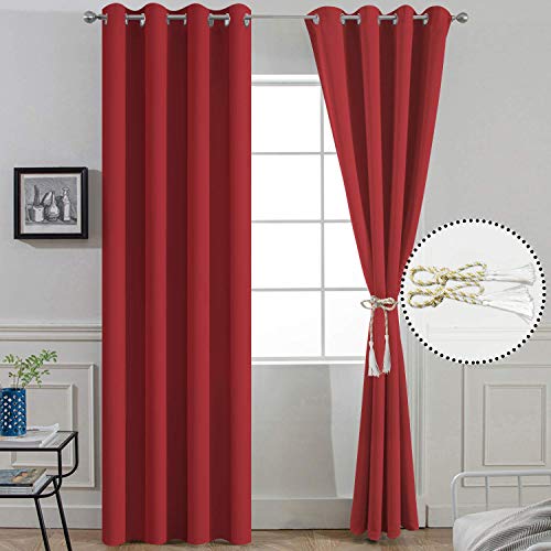 Yakamok Blackout Curtains for Bedroom,Thermal Insulated Blackout Grommet Top Drapes for Living Room,Red,52x96Inch, 2 Panels