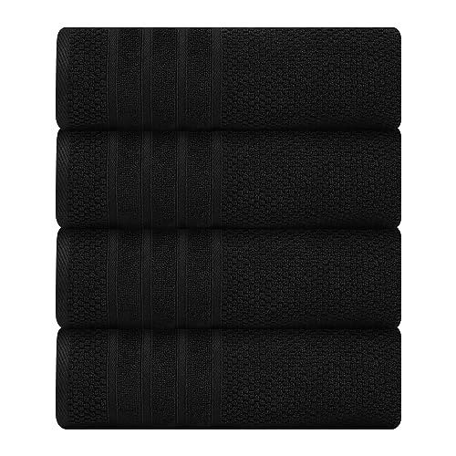 Luxury Bath Towels| 100% Cotton| Ultra Soft, Plush, Thick, Fluffy, Highly Absorbent, Quick Dry | Home, Gym, Pool, Yoga, Hotel, Shower | Large Towel Set for Bathroom| Set of 4| 27 x 54| - Black