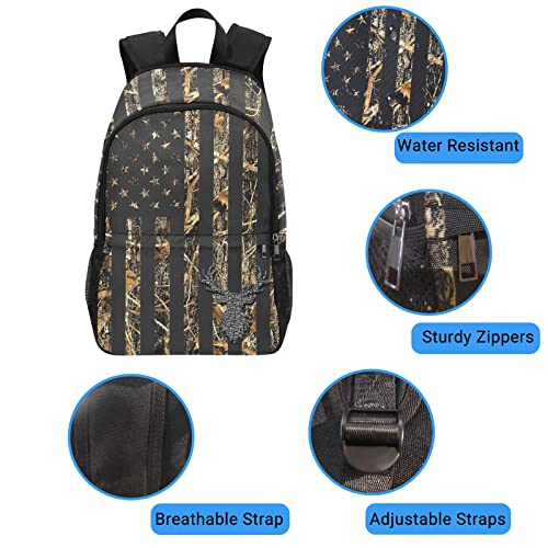 M Yescustom Vintage Usa Flag Deer Leaves Camouflage School Backpack, School Bag For Students Boys Girls, Water Resistant Daypack Weekender Bags Laptop Backpacks For College Travel Work Business Gift #TOP5