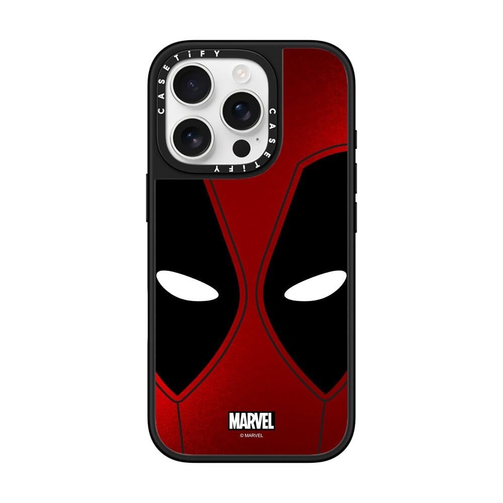 CASETiFY Mirror iPhone 16 Pro Case [Deadpool & Wolverine Co-Lab / 4.9ft Drop Protection/Magsafe] - Deadpool Mask Case - Silver on Black