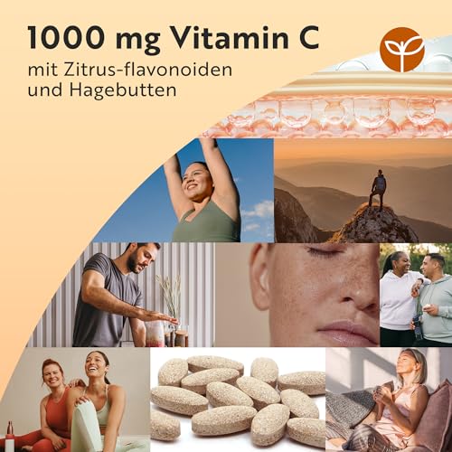 Nutravita Vitamin C 1000mg hochdosiert – 6 Monatsvorrat – Mit Bioflavonoide aus der Bitterorange und Hagebutte –180 Tabletten – 6 Monatsvorrat – Ohne unerwünschte Zusätze