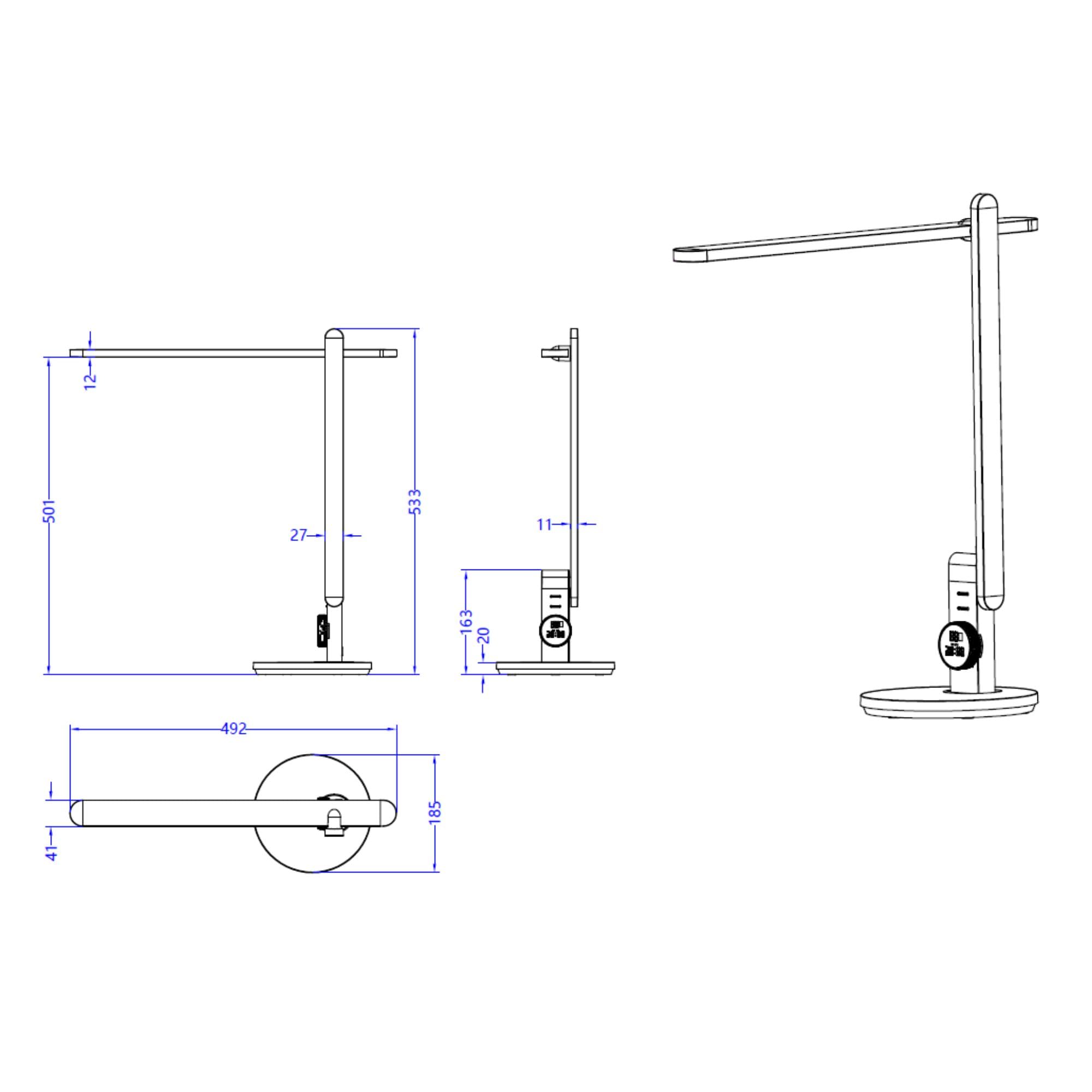 Jandei - Lampada da scrivania LED 12 W, CCT, CRI 90, 560 Lm, luminosità regolabile, design antiriflesso, spegnimento graduale. Finitura grigio metallizzato per studio, ufficio, ufficio