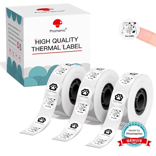 Phomemo D30 Label Tape Circle Round Shape Black on Morandi Color Sticker, 14x28 mm, Self-Adhesive Thermal Label Tape, 0.55 x 1.1 Inch (1/2" x1") 220 Tapes/Roll, 3-Roll, Cloth Size Label