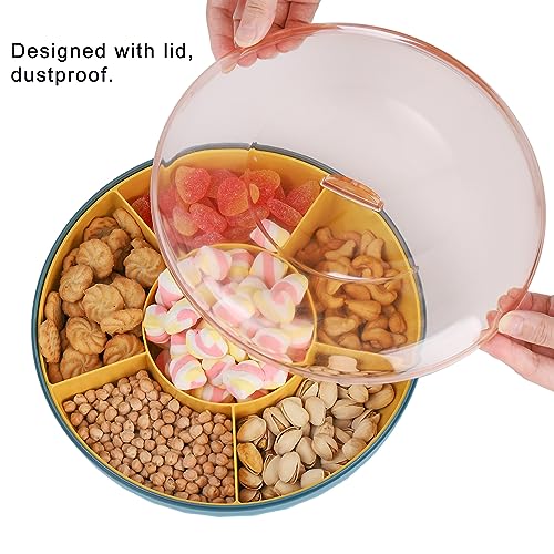SOUJOY 2 Pack Divided Serving Tray with Lid, 6 Compartment Appetizer Tray Tray, 10\'\' Round Reusable Snack Nuts Containers, Party Platter for Candy, Appetizer, Snack, Fruit, Veggie, Parties