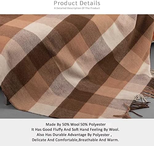 Farridoro Wool Throw Blankets with Tassels 51 Inch with 67 Inch Wool Decorative Throws for Sofas Couch Camping Chair Bed