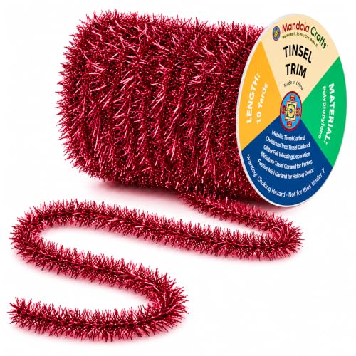 Mandala Crafts Metallic Burgundy Glitter Tinsel Garland for Decorations