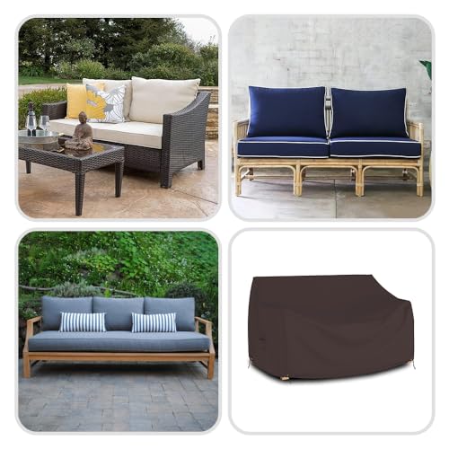Covers & all Outdoor Loveseat Sofa Cover, Heavy Duty 18 Oz Waterproof UV & Weather Resistant Patio Furniture Bench Cover, with Air Vents & Drawstrings (54\"L x 37\"W x 35\"H x 15\"FH, Coffee) - Thumbnail 7