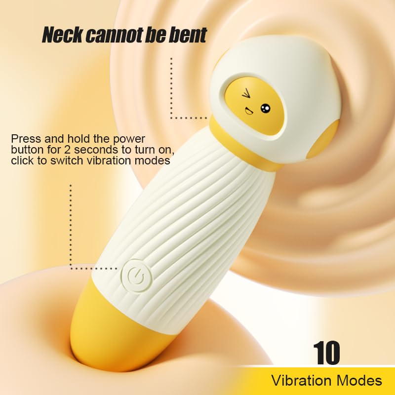 Image of Cute Cartoon Mini Massager - Handheld USB Rechargeable & Quiet - 10 Patterns Personal Vibration Wand for Women Neck, Back, Tension Relief & Sports Recovery (Milky White)